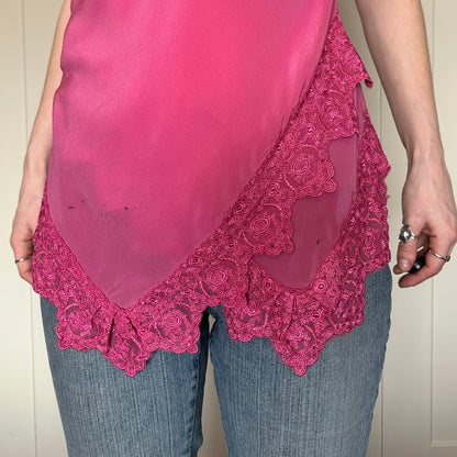 Pink Silky Lace Top, S