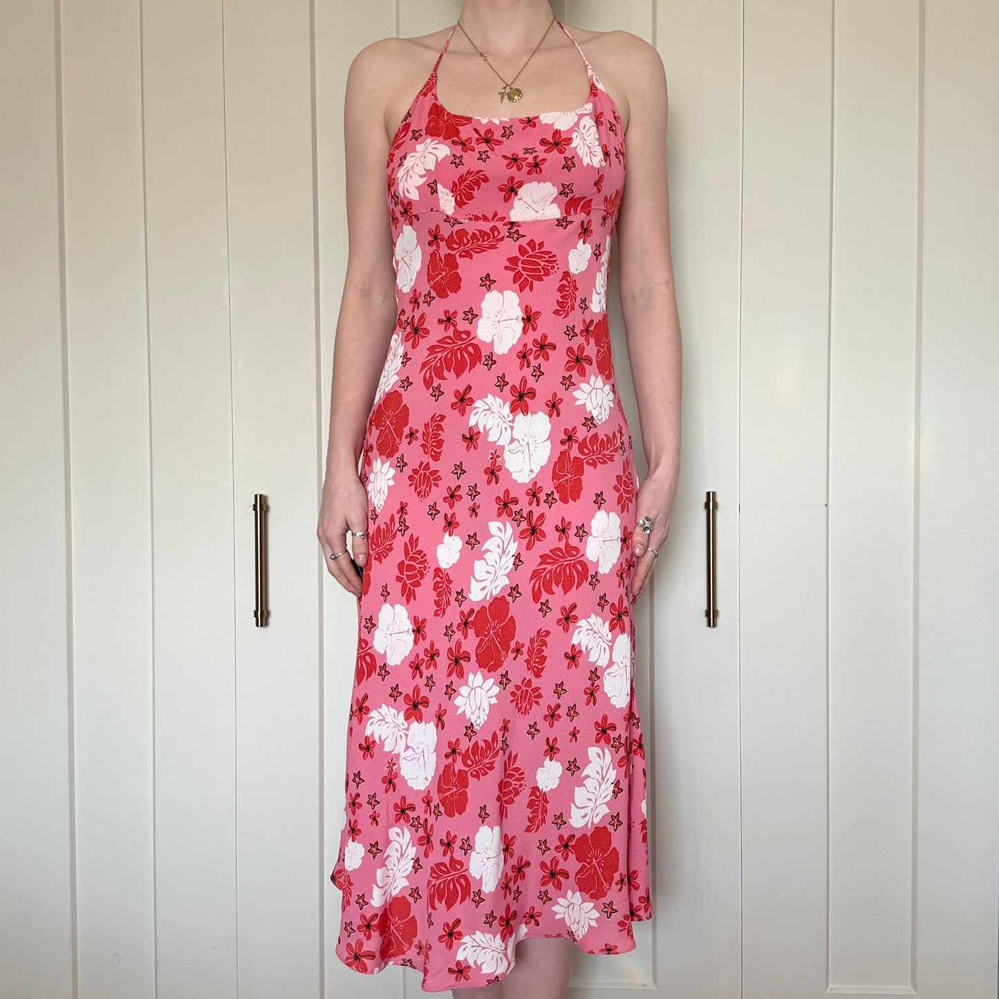 Pink Floral Halter Dress, S