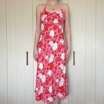 Pink Floral Halter Dress, S