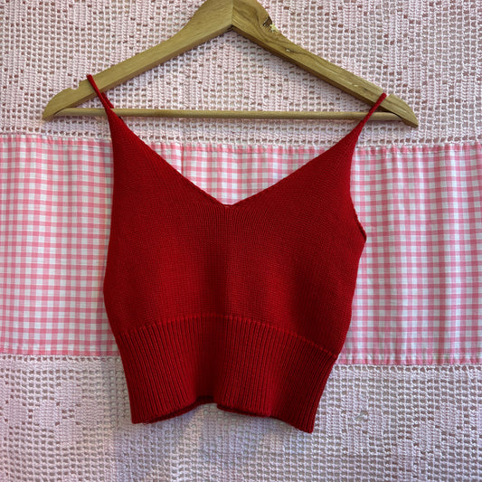 Red Cotton Knit Tank Top, S