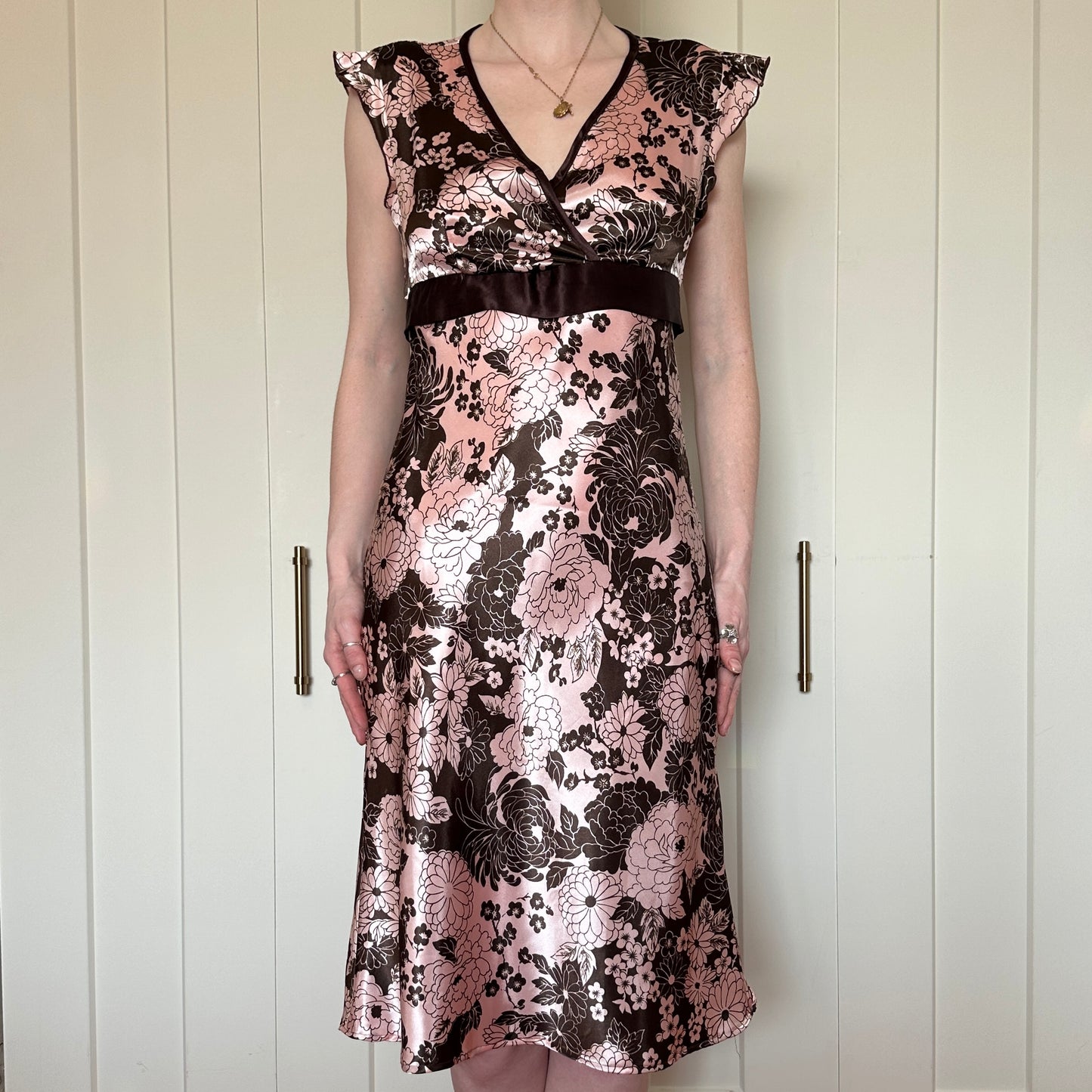 Pink and Brown Floral Dress, M