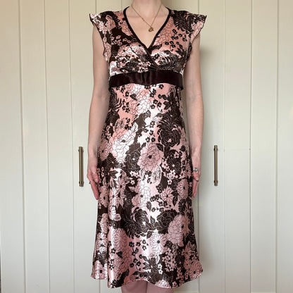 Pink and Brown Floral Dress, M