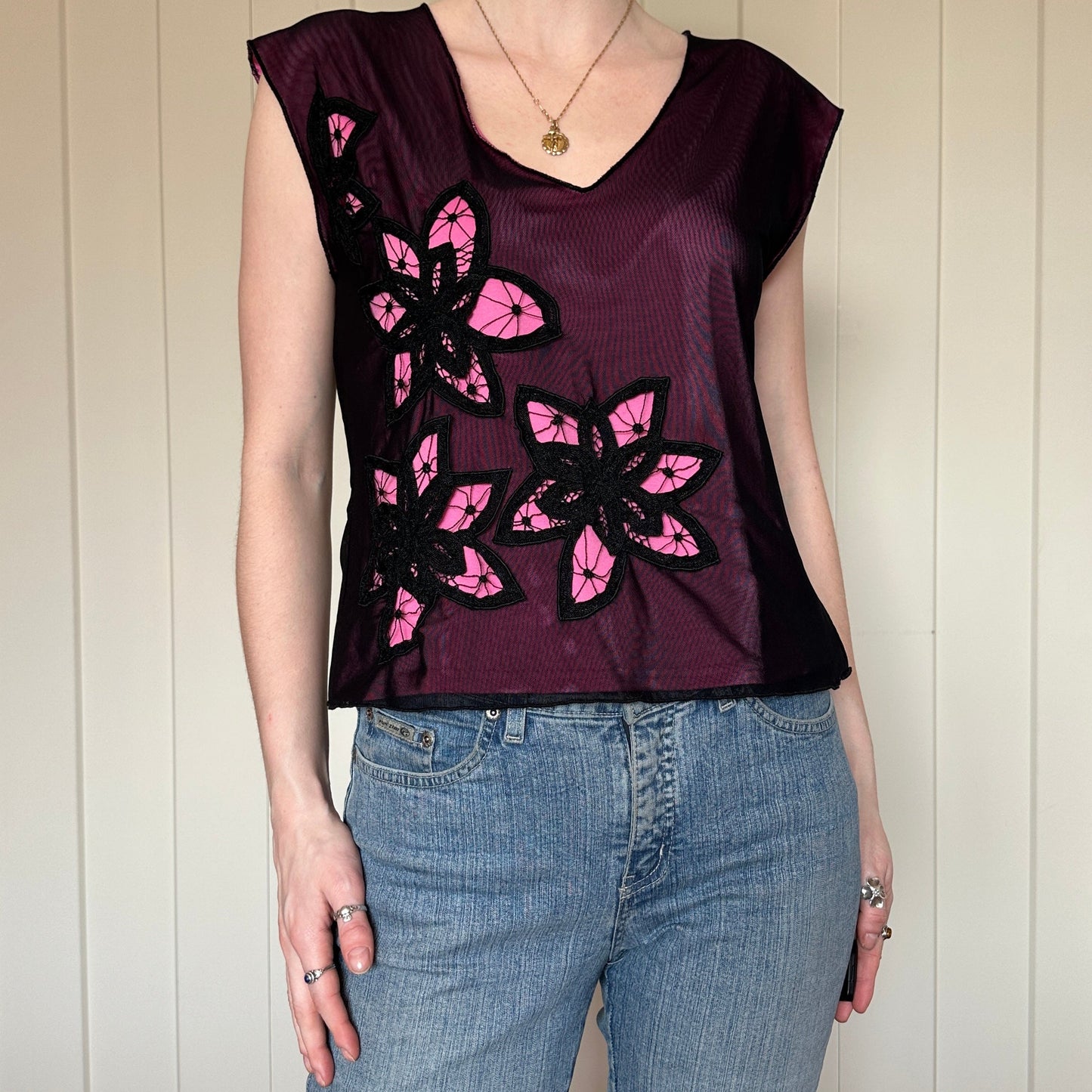 Simon Chang Pink and Black Top, M