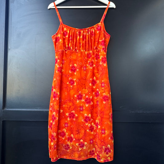 Orange Floral Summer Midi Dress, M