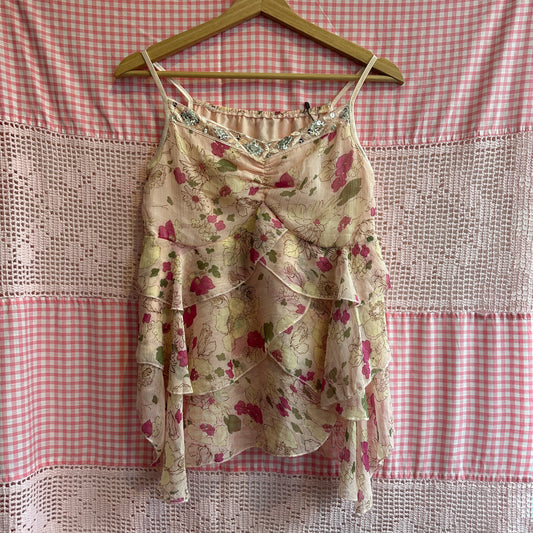Pink Floral Spaghetti Strap Top, S