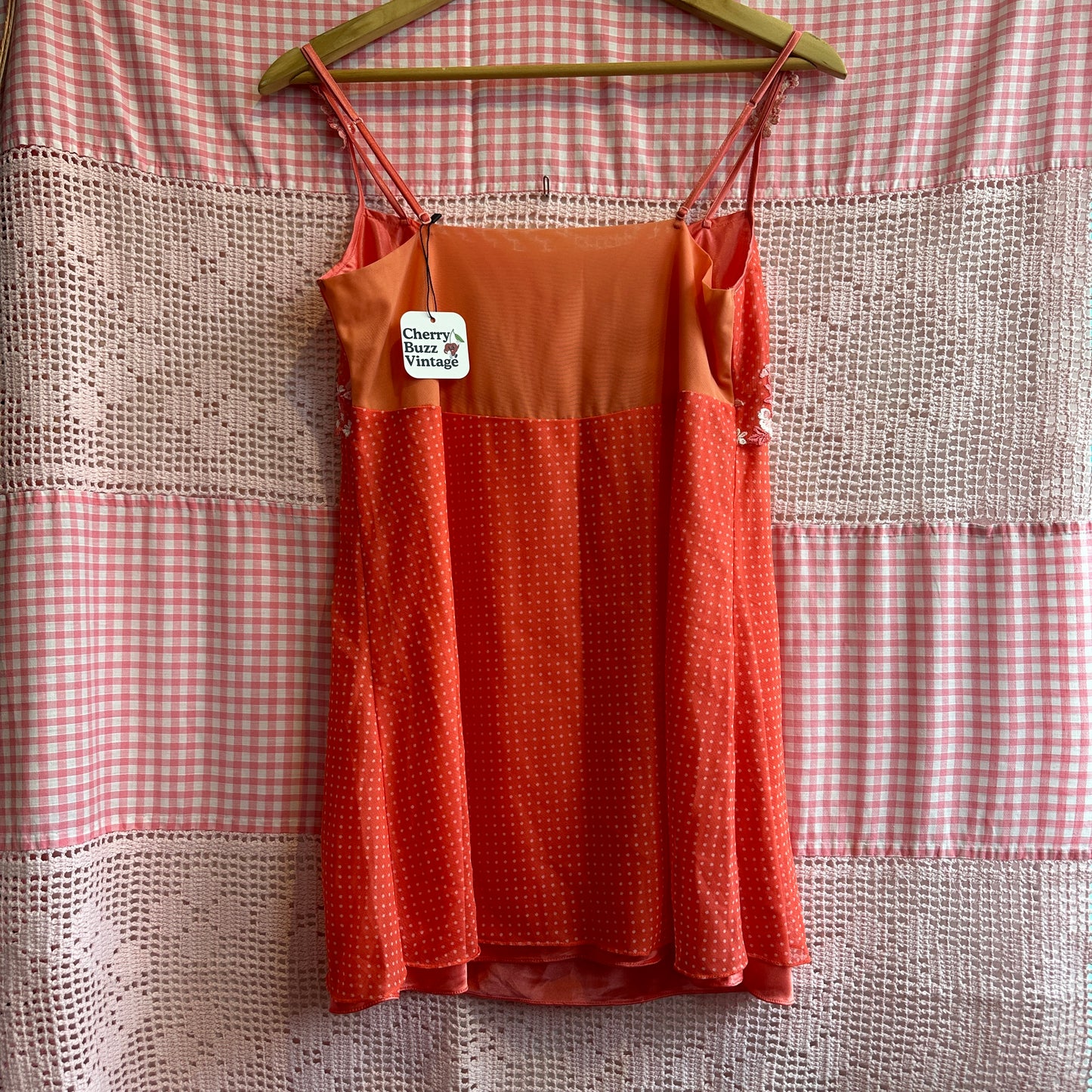 Salmon Polka Dot Spaghetti Strap Top, S