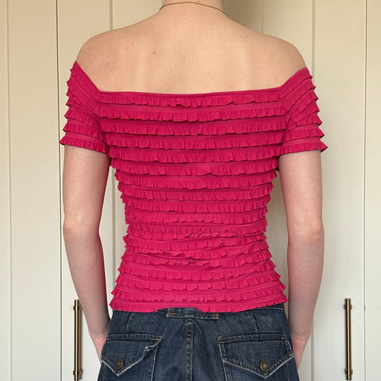 Frank Lyman Pink Ruffle Off the Shoulder Top, M