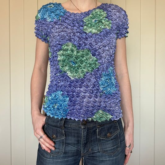 Purple Floral Bubble Top, OS