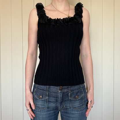 Belldini Black Floral Collar Tank Top, M