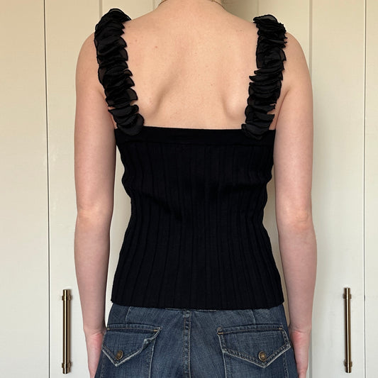 Belldini Black Floral Collar Tank Top, M