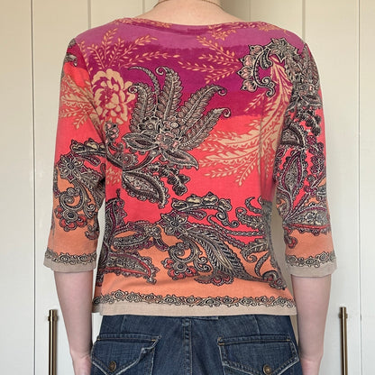 Pink Paisley 3/4 Sleeve Shirt, M