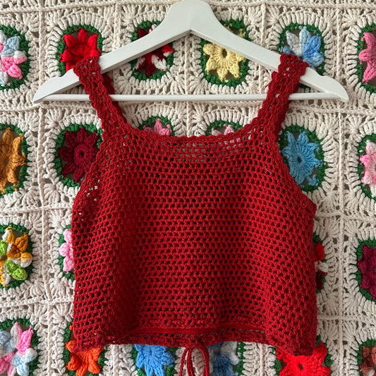 Red Crochet Crop-Top, S