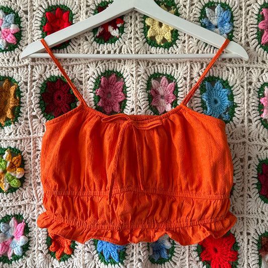 Orange Bohemian Cotton Crop Top, S