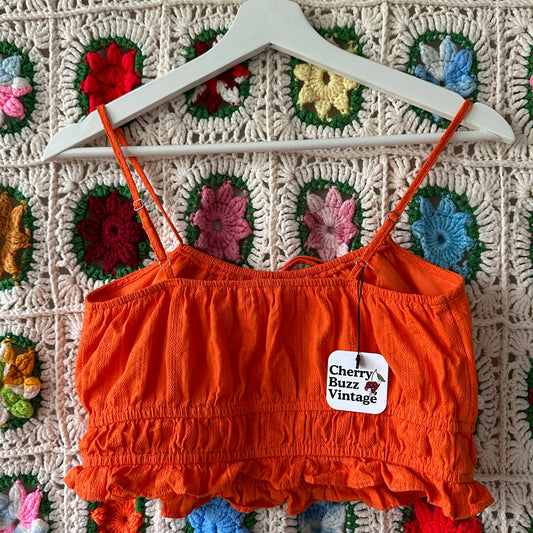 Orange Bohemian Cotton Crop Top, S