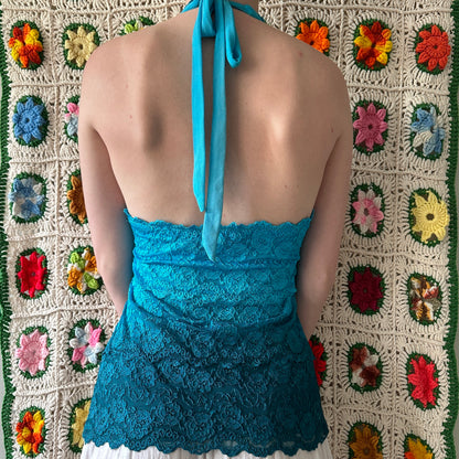 Le Chateau Blue Lace Halter Top, M