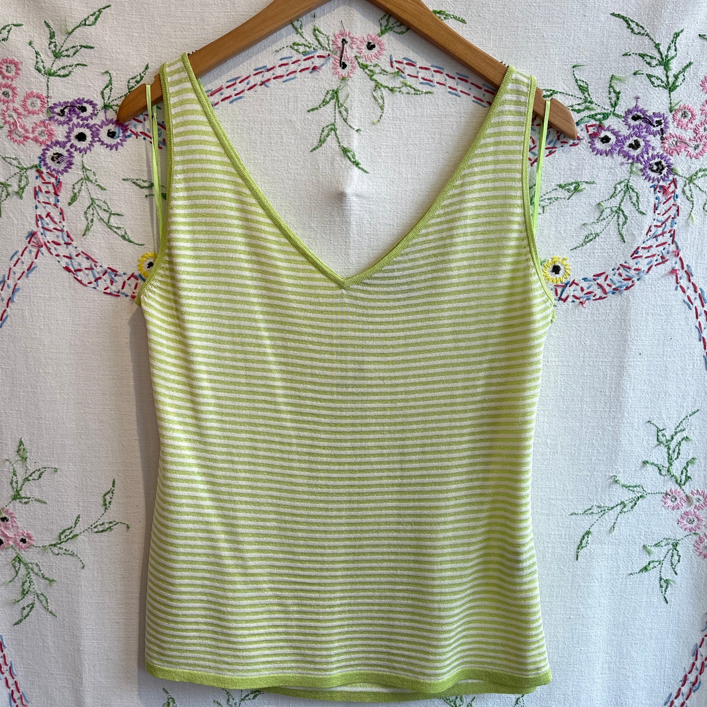 Ellen Tracey Sparkly Striped Green Top, L
