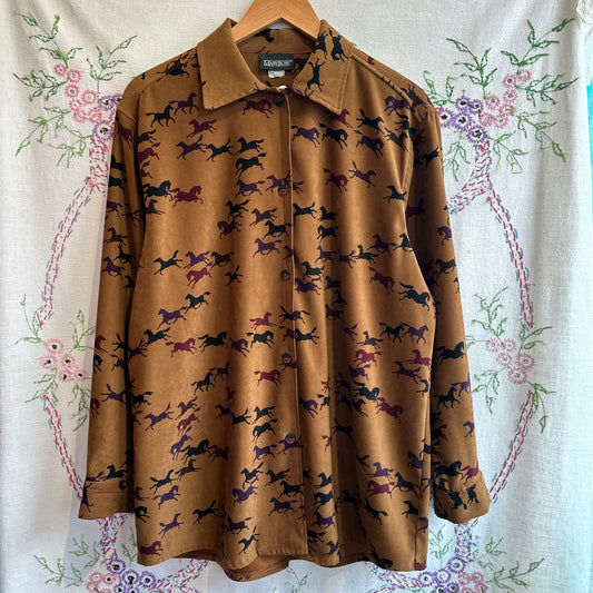Mary Rose Horse Pattern Button Down, L