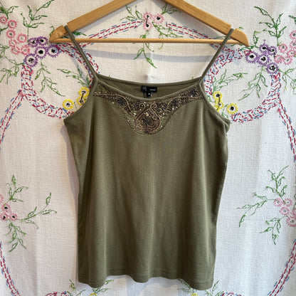 Green Beaded Camisole, M