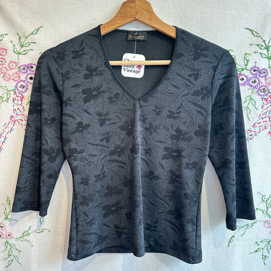 Paricope Black Floral 3/4 Shirt, M