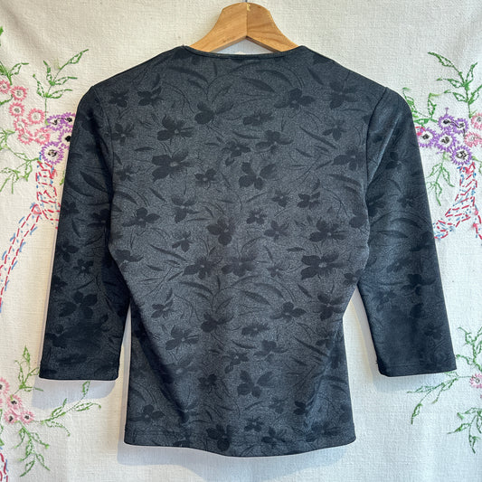 Paricope Black Floral 3/4 Shirt, M