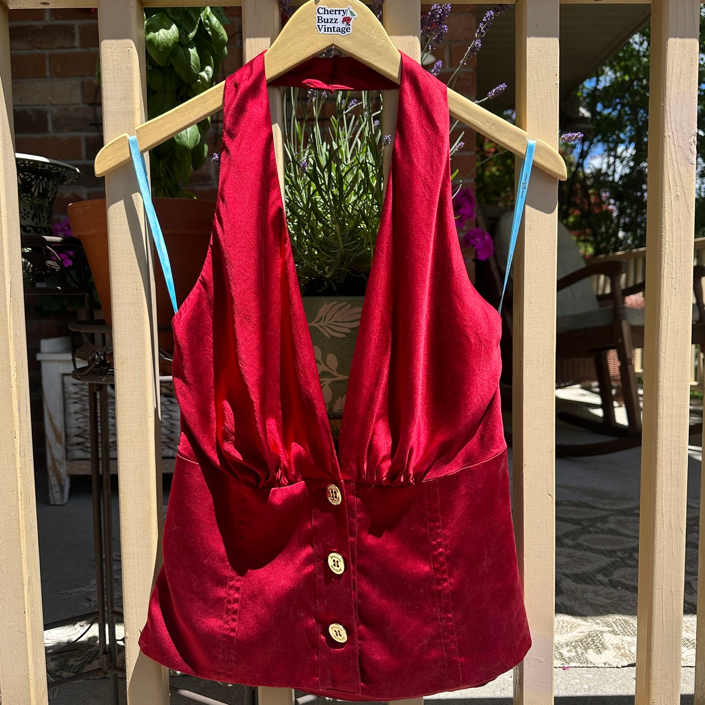 Burgundy Silk Halter Top, M