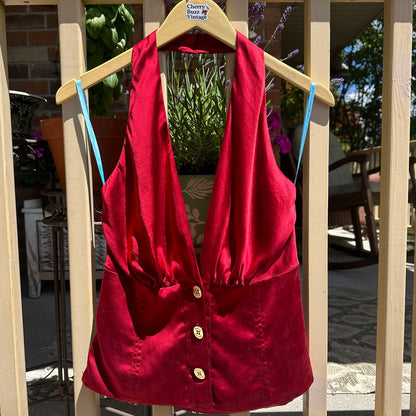 Burgundy Silk Halter Top, M