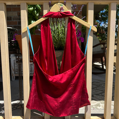 Burgundy Silk Halter Top, M