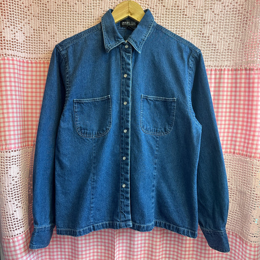 Denim Mother of  Pearl Snap Button Up Denim Shirt, S