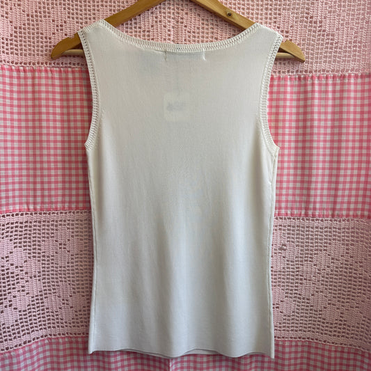 White Tank Top with Sun Beading, S