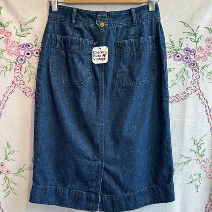 Denim Floral Embroidered Skirt, 28"