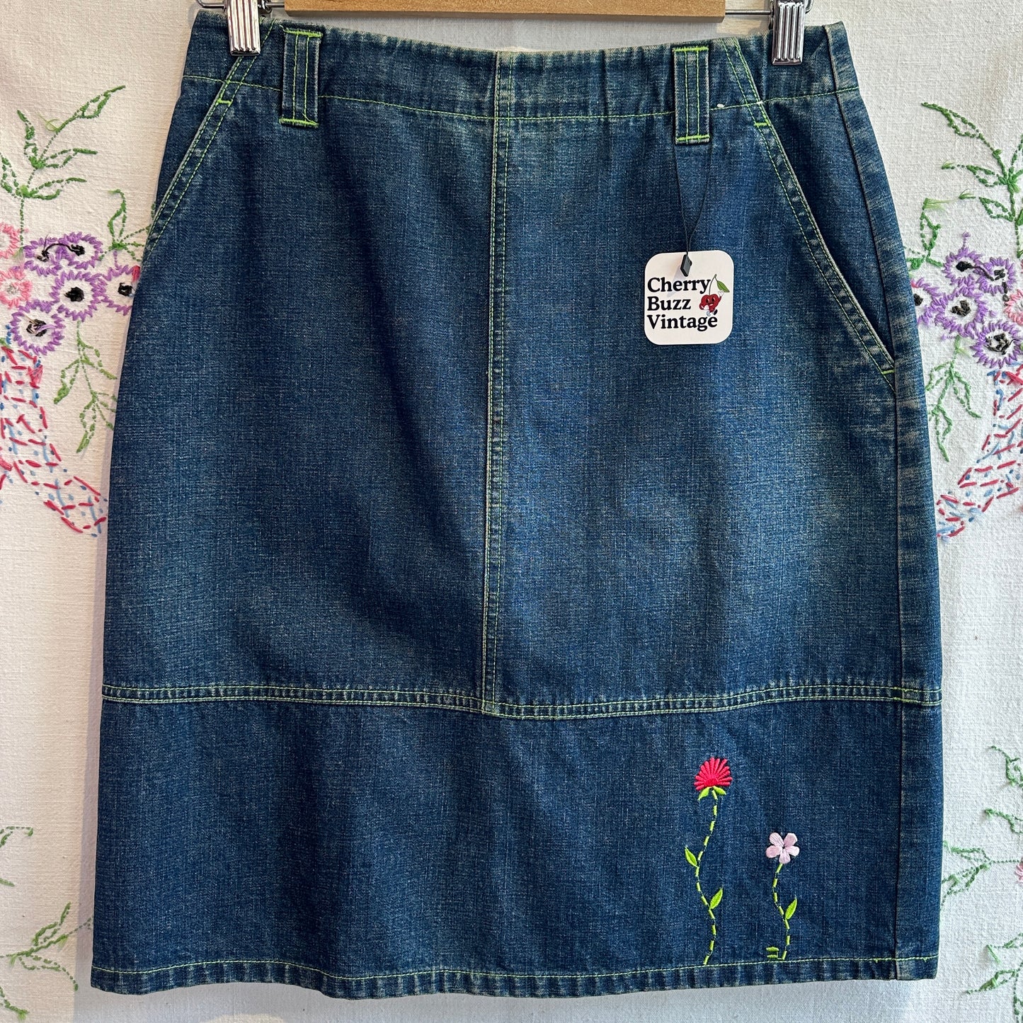 Denim Embroidered Skirt, 30"