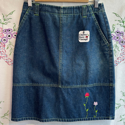 Denim Embroidered Skirt, 30"