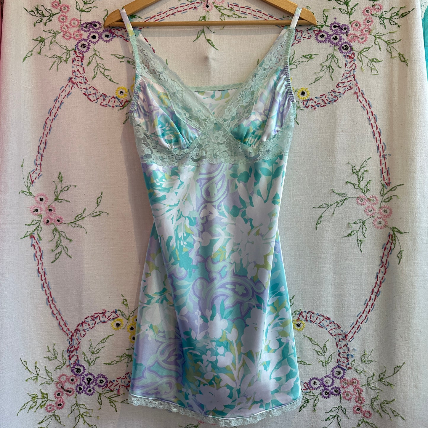 Blue, Green and Purple Floral Slip Dress, L