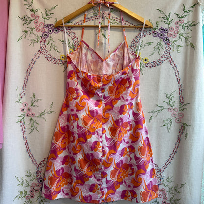 Orange and Pink Halter Dress, L
