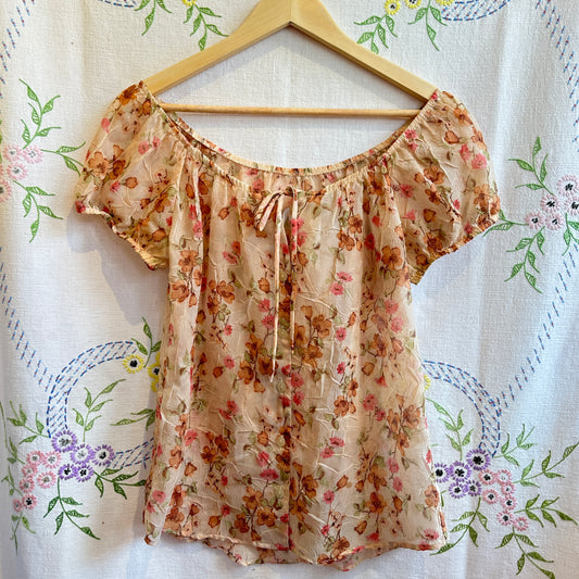 Floral Scoop Neck Top, L