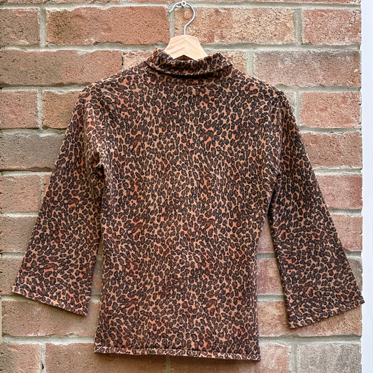 Linda Matthews Animal Print Turtle Neck, S