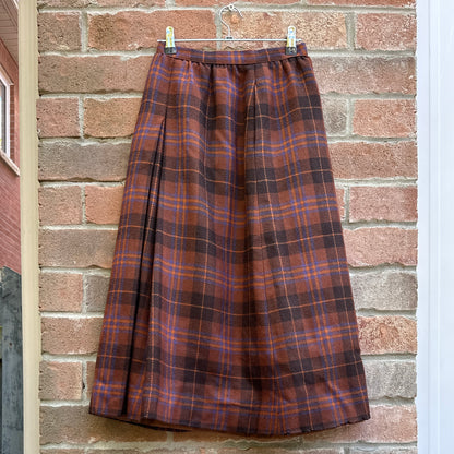 Brown Plaid Wool Skirt, XS