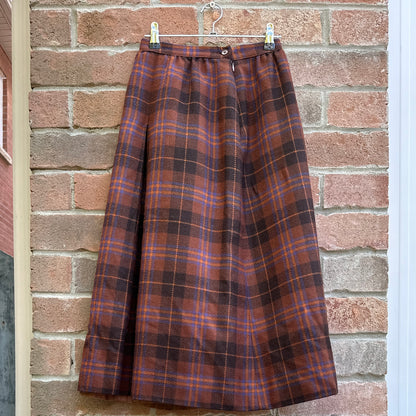 Brown Plaid Wool Skirt, XS