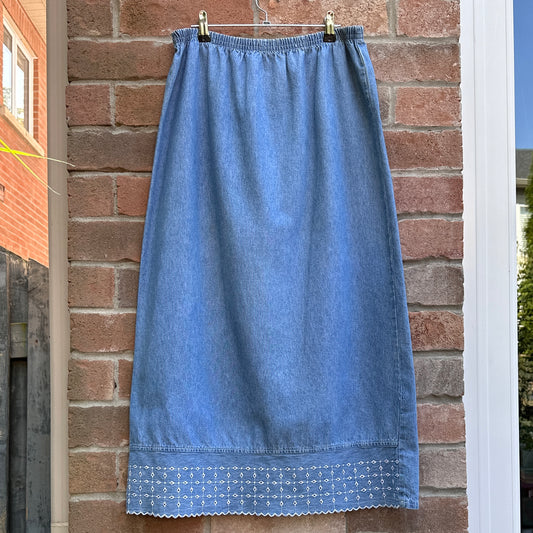 Tradition Country Blue Cotton Denim Skirt, L