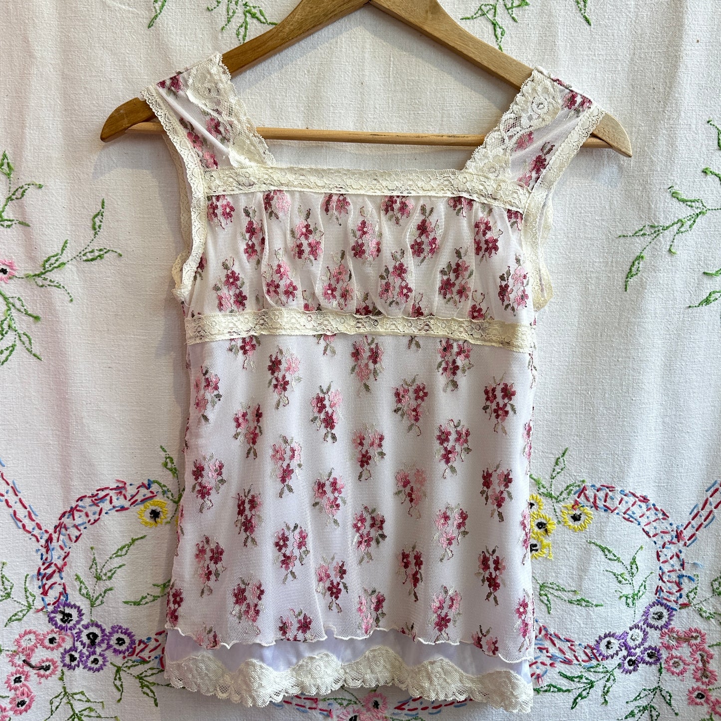 White Lace Floral Top, XS