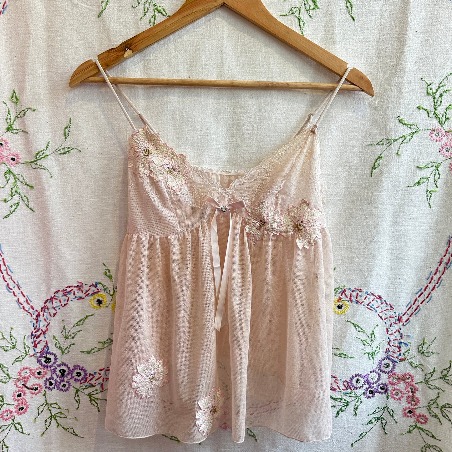 Pink Sheer Lace Camisole, S