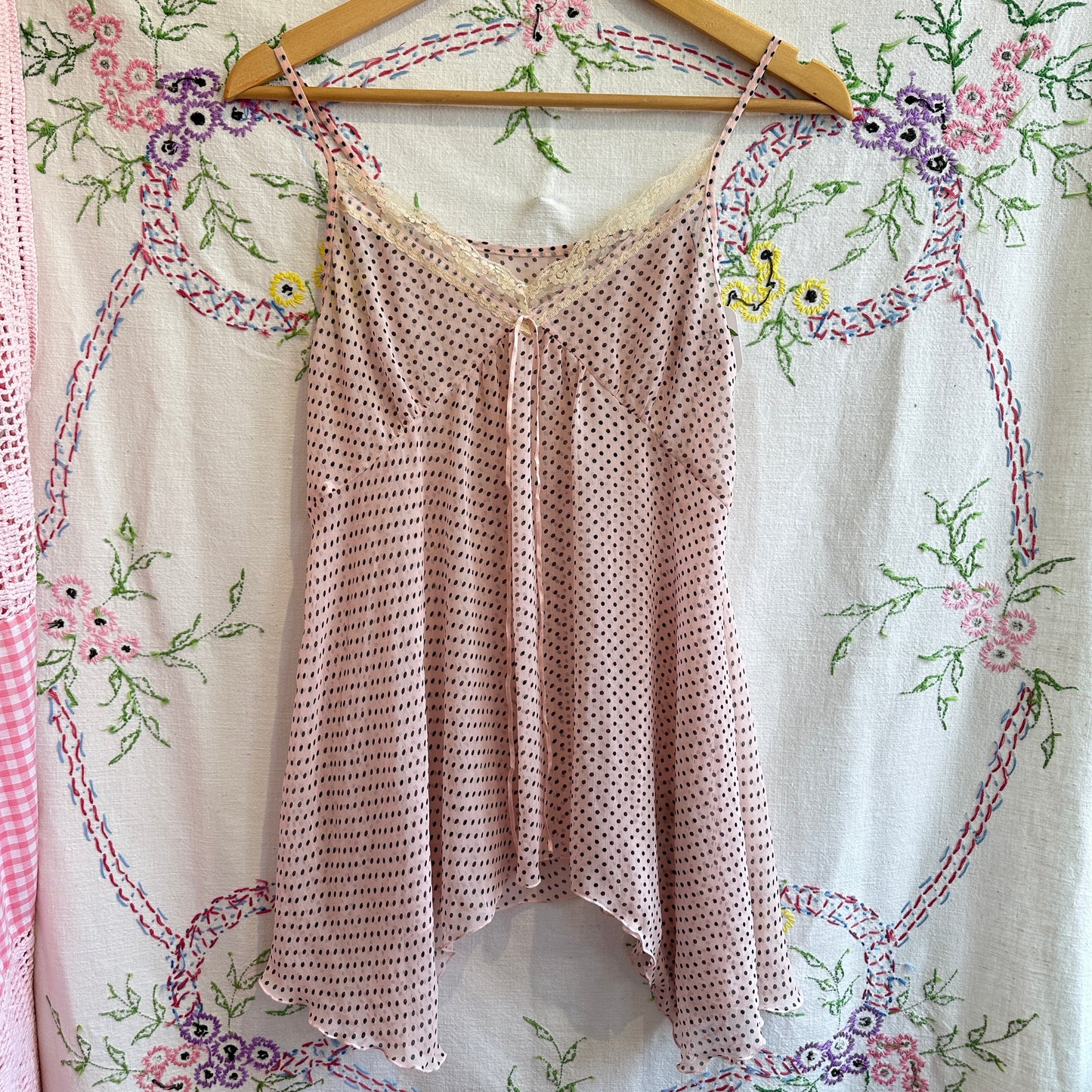 Silk Pink Polka Dot Sheer Camisole, M