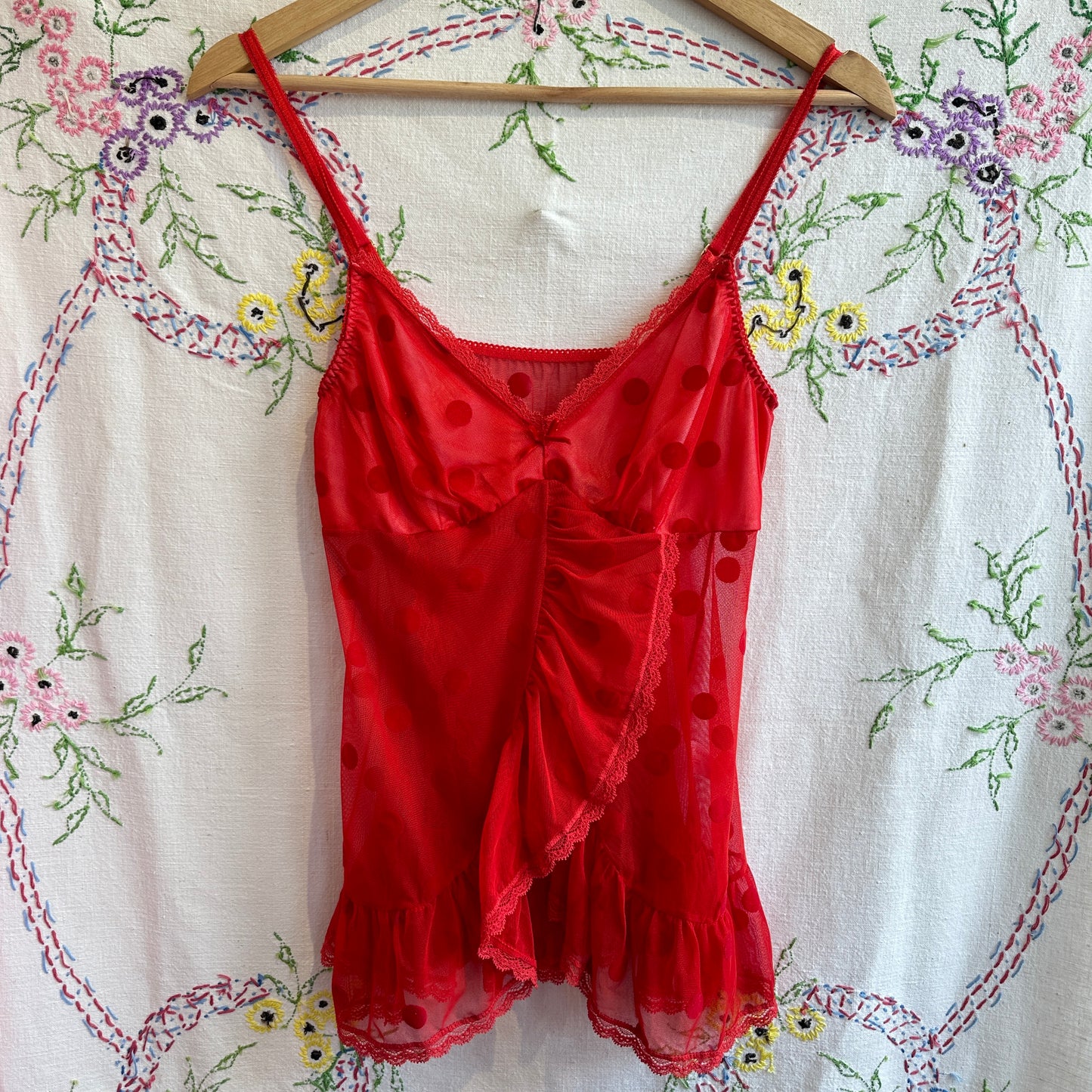 Red Polka Dot Lace Camisole, S