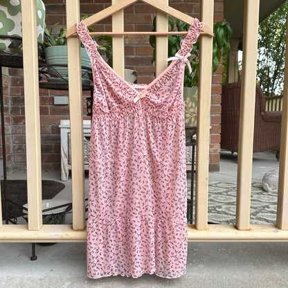 Pink Floral Sheer Short Night Gown, S