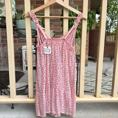 Pink Floral Sheer Short Night Gown, S