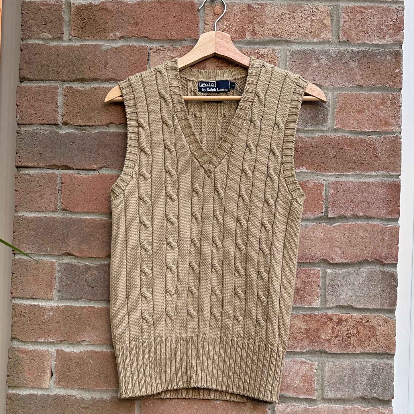 Polo by Ralph Lauren Beige Cable Knit Wool Sweater Vest, S