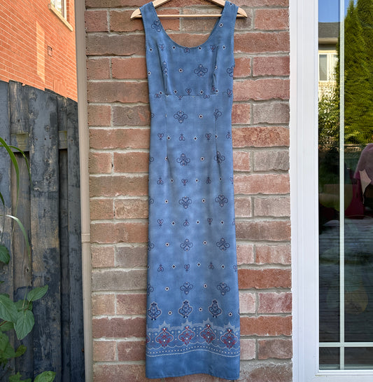 L'Equipe 90s Blue Paisley Dress, M