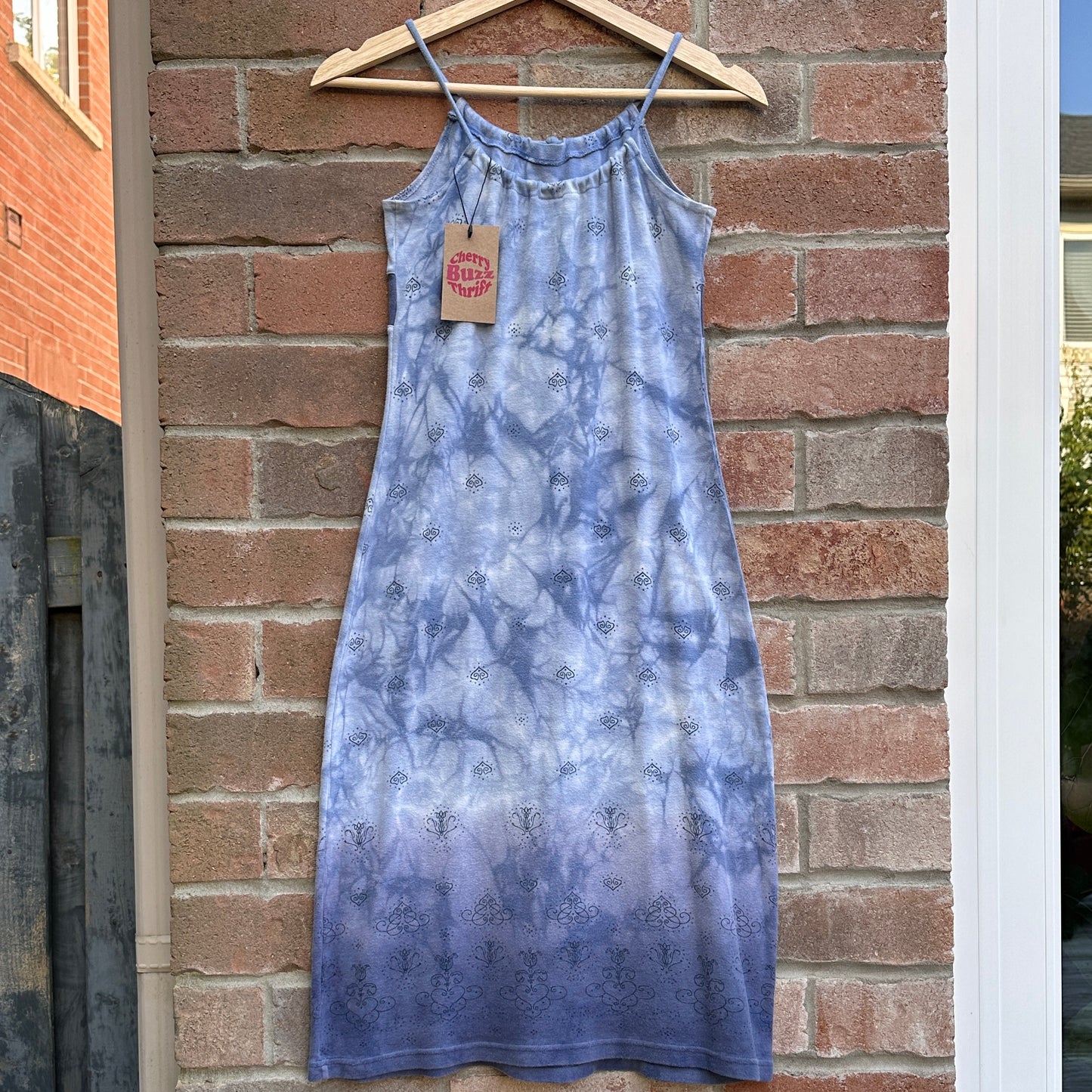 Jacob 90s Blue Cotton Paisley Tie-Dye Dress, S