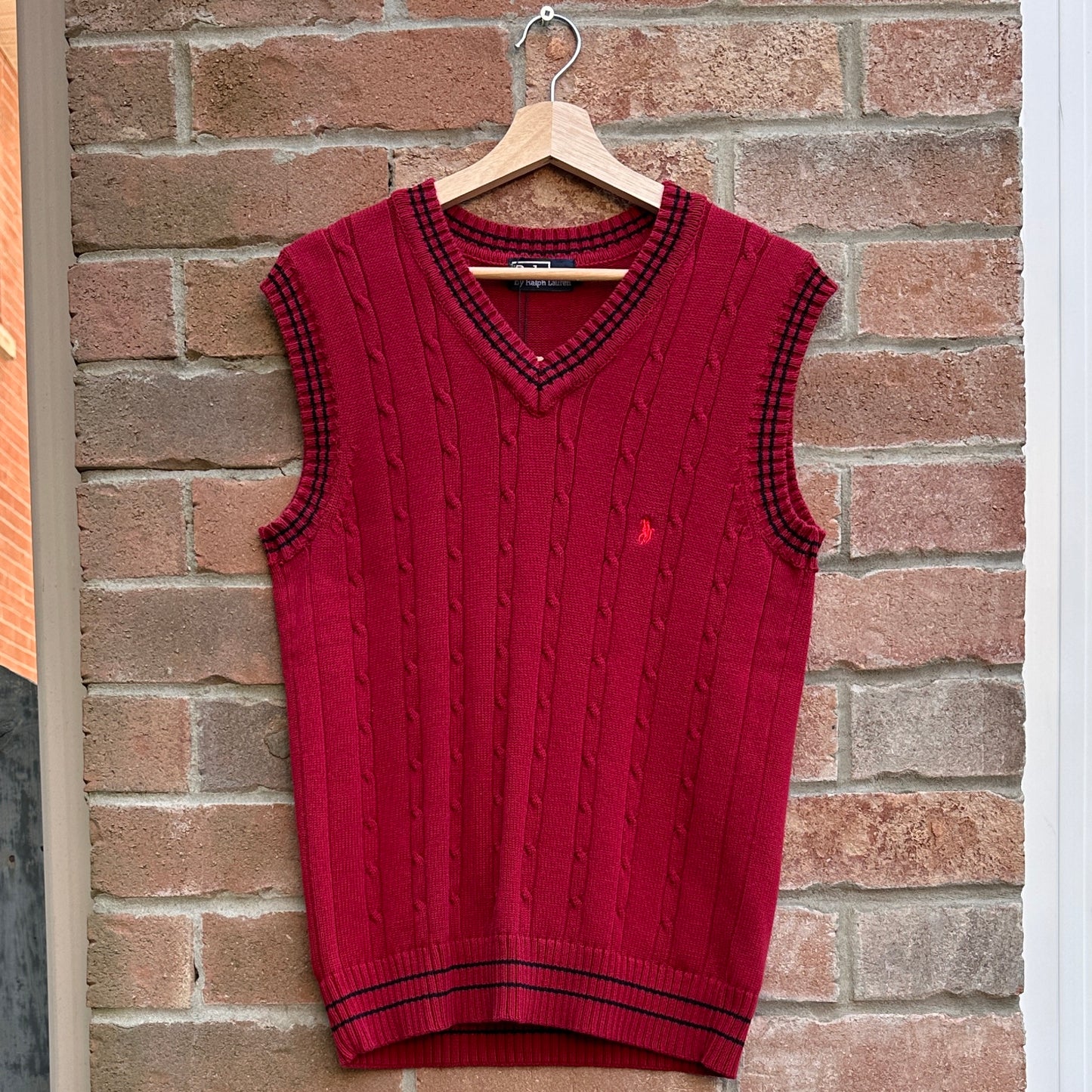 Polo by Ralph Lauren Red Cable Knit Sweater Vest, L