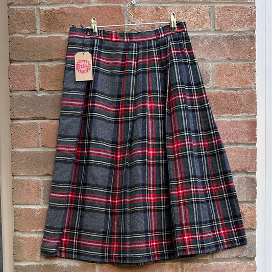 Sears Grey Plaid Wool Skirt, S